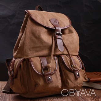 Стильний світло-коричневий рюкзак універсальний місткий текстильний. Рюкзак піді. . фото 1