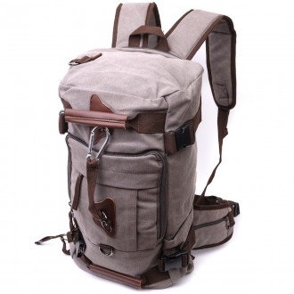 Дорожній сірий рюкзак трансформер, сумка-рюкзак з текстилю. Аксесуар можна носит. . фото 2