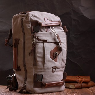 Дорожній сірий рюкзак трансформер, сумка-рюкзак з текстилю. Аксесуар можна носит. . фото 9