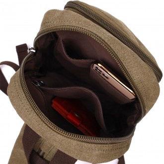 Сумка слінг хакі, компактний маленький рюкзак, чоловіча сумка через плече, на пл. . фото 6