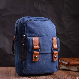 Сумка слінг синя, компактний маленький рюкзак, чоловіча сумка через плече, на пл. . фото 4