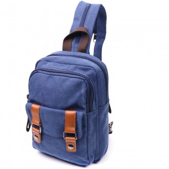 Сумка слінг синя, компактний маленький рюкзак, чоловіча сумка через плече, на пл. . фото 2