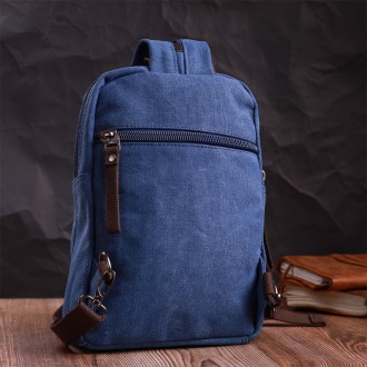 Сумка слінг синя, компактний маленький рюкзак, чоловіча сумка через плече, на пл. . фото 9