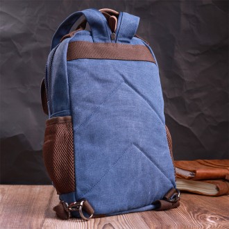 Компактний маленький рюкзак синій, сумка слінг через плече, на плече, через груд. . фото 10