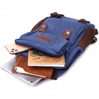 Компактний маленький рюкзак синій, сумка слінг через плече, на плече, через груд. . фото 6