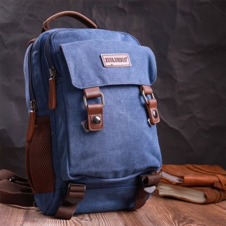Компактний маленький рюкзак синій, сумка слінг через плече, на плече, через груд. . фото 9