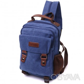 Компактний маленький рюкзак синій, сумка слінг через плече, на плече, через груд. . фото 1