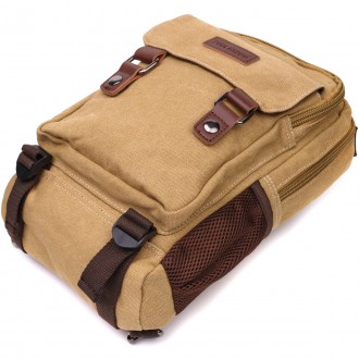 Компактний маленький рюкзак світлий, бежева сумка слінг через плече, на плече, ч. . фото 4