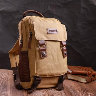 Компактний маленький рюкзак світлий, бежева сумка слінг через плече, на плече, ч. . фото 8