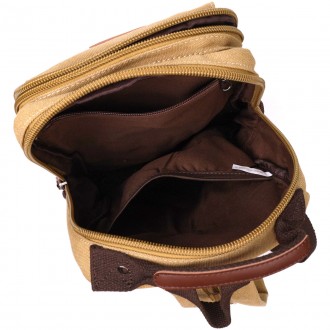 Компактний маленький рюкзак світлий, бежева сумка слінг через плече, на плече, ч. . фото 5