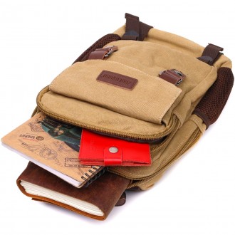 Компактний маленький рюкзак світлий, бежева сумка слінг через плече, на плече, ч. . фото 7
