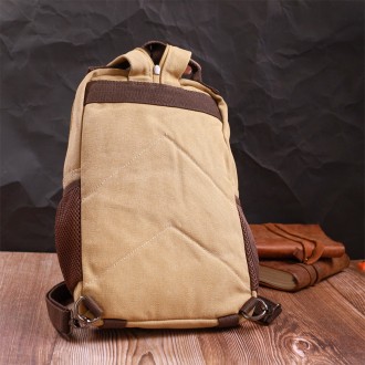 Компактний маленький рюкзак світлий, бежева сумка слінг через плече, на плече, ч. . фото 9