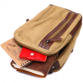 Сумка слінг, рюкзак компактний маленький чоловічий світлий ( пісочний колір), су. . фото 6