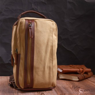 Сумка слінг, рюкзак компактний маленький чоловічий світлий ( пісочний колір), су. . фото 4