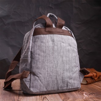 Стильний сірий жіночий рюкзак тканинний на кожен день. Простий і лаконічний диза. . фото 9