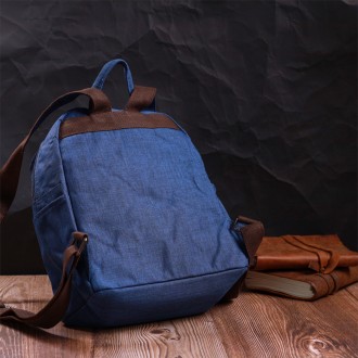 Стильний синій жіночий рюкзак тканинний на кожен день. Простий і лаконічний диза. . фото 9