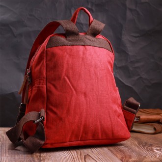 Стильний яскравий червоний рюкзак тканинний на кожен день. Простий і лаконічний . . фото 5