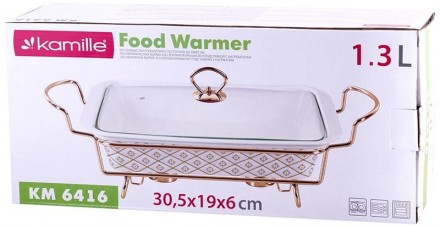 Мармит Kamille Food Warmer "In Gold". Прямоугольная форма 1.3л изготовлена из жа. . фото 6