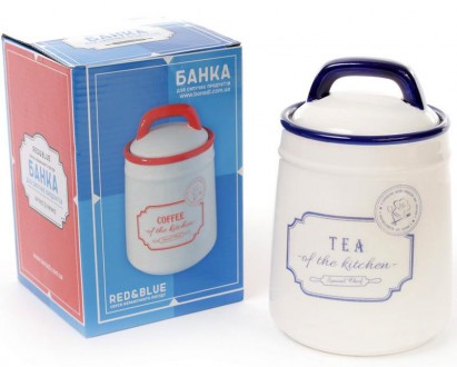 Кухонная керамическая банка Red&Blue TEA (емкость для листового чая) с крышкой -. . фото 3