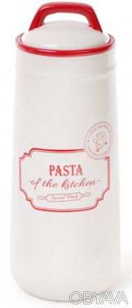 Кухонная керамическая банка Red&Blue PASTA (емкость для спагетти и пасты) с крыш. . фото 1