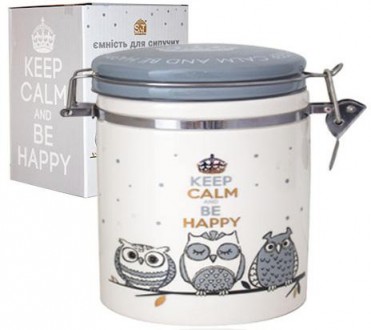 Керамическая банка для продуктов Be Happy «Совушки», крышка с защелк. . фото 3