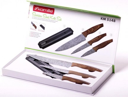 Набор кухонных ножей Kamille Oryen-48 - 3 ножа на магнитной планке. В наборе пов. . фото 3