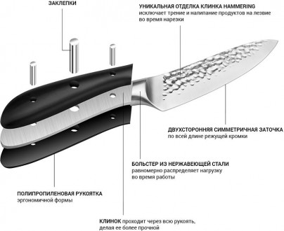 Поварской нож Fissman Hattori hammered, длина лезвия 15см, длина ручки 12.5см. П. . фото 4