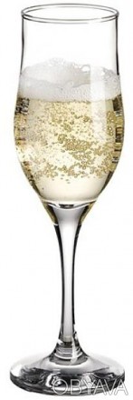 Классический стеклянный бокал для шампанского на высокой ножке объёмом 190 мл. П. . фото 1