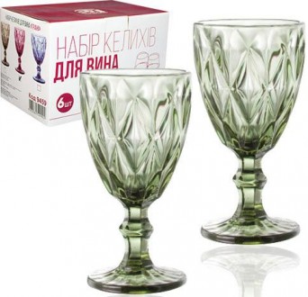 Набор винных бокалов Elodia Грани из цветного стекла. В наборе 6 бокалов, объем . . фото 3