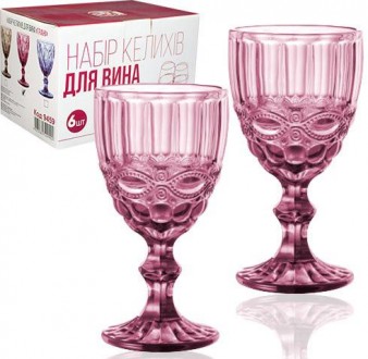 Набор винных бокалов Elodia Винтаж из цветного стекла. В наборе 6 бокалов, объем. . фото 3