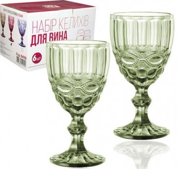 Набор винных бокалов Elodia Винтаж из цветного стекла. В наборе 6 бокалов, объем. . фото 4