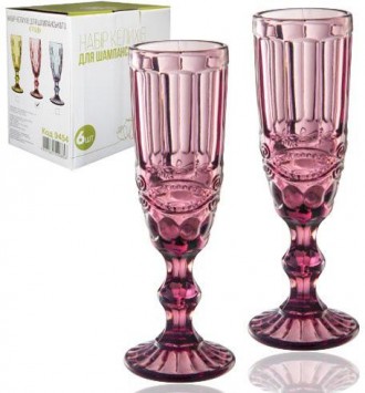 Набор бокалов для шампанского Elodia Винтаж из цветного стекла. В наборе 6 бокал. . фото 3