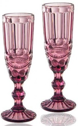 Набор бокалов для шампанского Elodia Винтаж из цветного стекла. В наборе 6 бокал. . фото 1