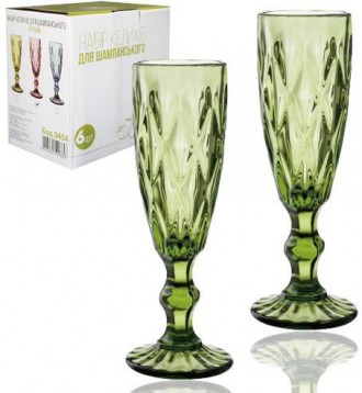 Набор бокалов для шампанского Elodia Грани из цветного стекла. В наборе 6 бокало. . фото 3