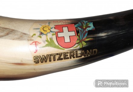 Декоративный рог Switzerland, длина-24см, диаметр-5см, в целом, хорошем состояни. . фото 1