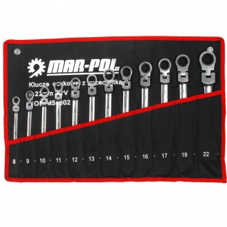 Набір ріжково-накидних ключів із тріскачкою шарнірні MARPOL M58602
Набір ключів . . фото 3