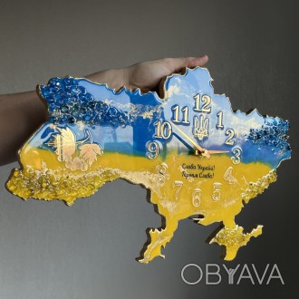 Настенные часы "Карта Украины" – это воплощение красоты эпоксидной смолы в сочет. . фото 1