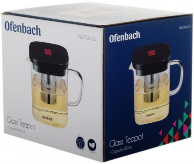 Чайник стеклянный заварочный Ofenbach Glass Teapot с металлическим ситечком для . . фото 9