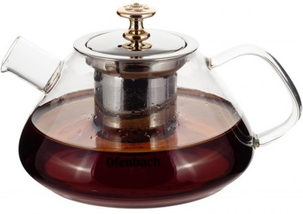 Чайник стеклянный заварочный Ofenbach с металлическим ситечком для заваривания ч. . фото 3