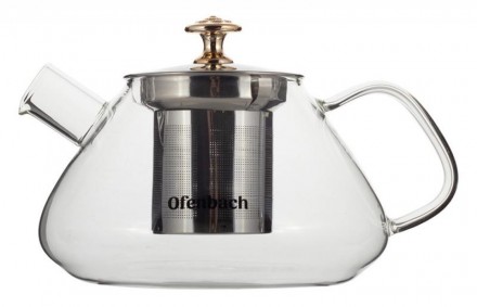 Чайник стеклянный заварочный Ofenbach с металлическим ситечком для заваривания ч. . фото 2