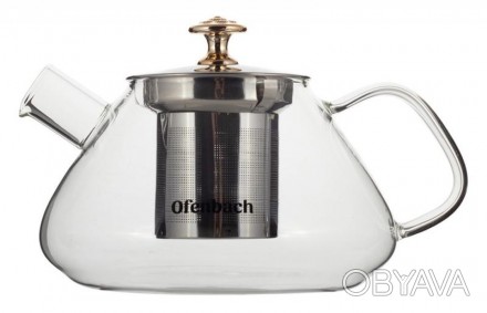 Чайник стеклянный заварочный Ofenbach с металлическим ситечком для заваривания ч. . фото 1
