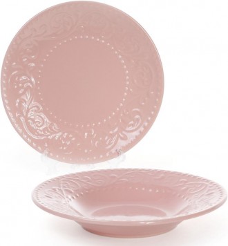 Набор суповых тарелок Leeds Ceramics (розовые). В наборе 6 круглых глубоких таре. . фото 2