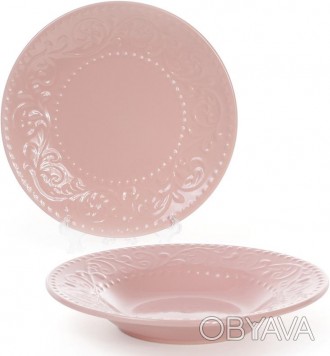 Набор суповых тарелок Leeds Ceramics (розовые). В наборе 6 круглых глубоких таре. . фото 1