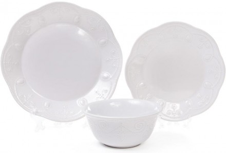 Набор обеденных тарелок Leeds Ceramics (белые). В наборе 6 круглых плоских тарел. . фото 3