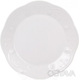 Набор обеденных тарелок Leeds Ceramics (белые). В наборе 6 круглых плоских тарел. . фото 1
