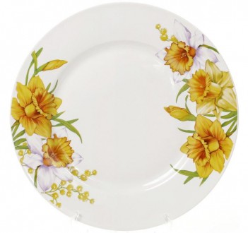 Набор плоских обеденных тарелок "Нарцисс" из качественного белого фарфора с нежн. . фото 2