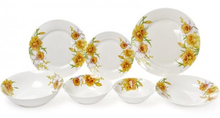 Набор плоских обеденных тарелок "Нарцисс" из качественного белого фарфора с нежн. . фото 3