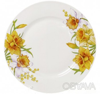 Набор плоских обеденных тарелок "Нарцисс" из качественного белого фарфора с нежн. . фото 1