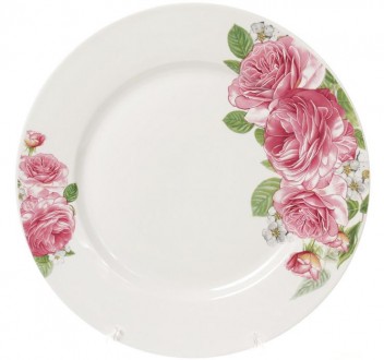 Набор плоских обеденных тарелок "Розовые розы" из качественного белого фарфора с. . фото 2
