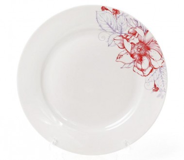 Набор десертных тарелок "Цветы" из качественного белого фарфора с цветочным штри. . фото 2
